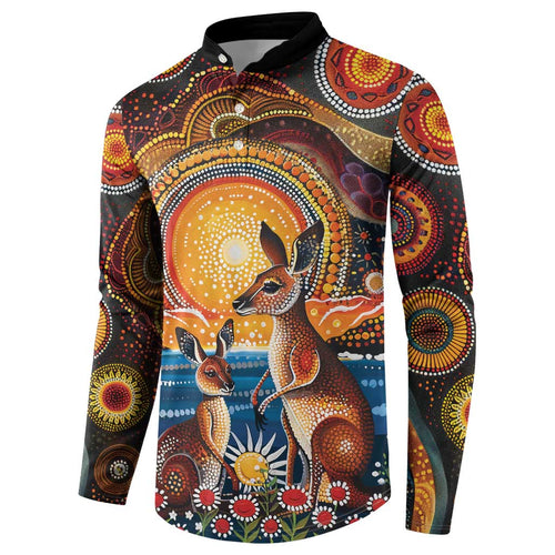 Australian Kangaroos Art Button Sweatshirt Aboriginal Dot Painting