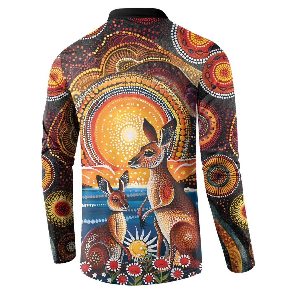 Australian Kangaroos Art Button Sweatshirt Aboriginal Dot Painting