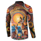 Australian Kangaroos Art Button Sweatshirt Aboriginal Dot Painting