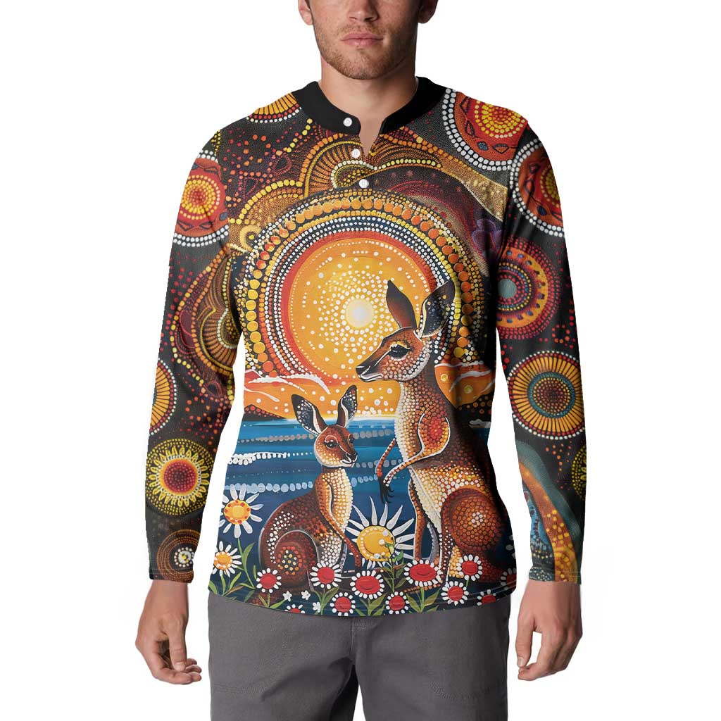 Australian Kangaroos Art Button Sweatshirt Aboriginal Dot Painting