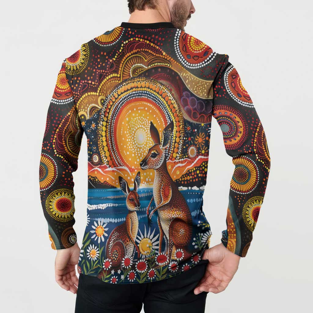 Australian Kangaroos Art Button Sweatshirt Aboriginal Dot Painting