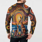 Australian Kangaroos Art Button Sweatshirt Aboriginal Dot Painting