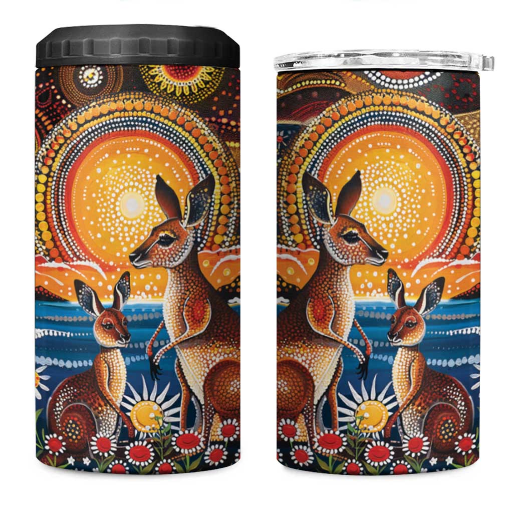 Australian Kangaroos Art 4 in 1 Can Cooler Tumbler Aboriginal Dot Painting