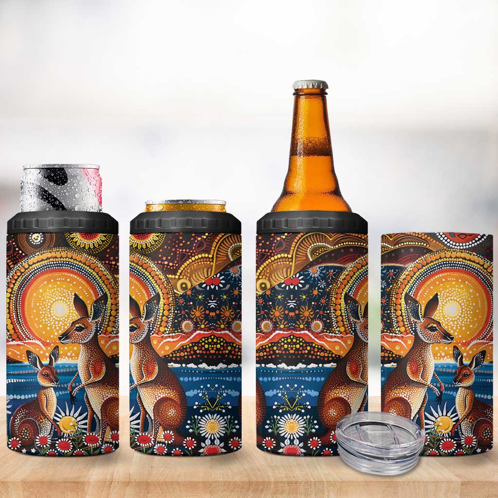 Australian Kangaroos Art 4 in 1 Can Cooler Tumbler Aboriginal Dot Painting