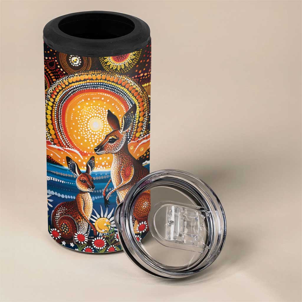 Australian Kangaroos Art 4 in 1 Can Cooler Tumbler Aboriginal Dot Painting