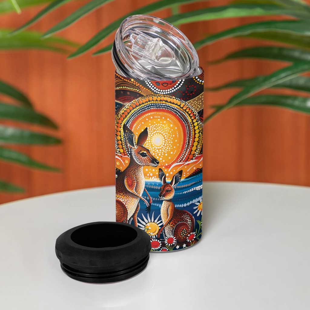 Australian Kangaroos Art 4 in 1 Can Cooler Tumbler Aboriginal Dot Painting