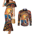 Australian Kangaroos Art Couples Matching Mermaid Dress and Long Sleeve Button Shirt Aboriginal Dot Painting
