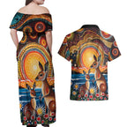 Australian Kangaroos Art Couples Matching Off Shoulder Maxi Dress and Hawaiian Shirt Aboriginal Dot Painting