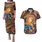 Australian Kangaroos Art Couples Matching Puletasi and Hawaiian Shirt Aboriginal Dot Painting