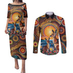 Australian Kangaroos Art Couples Matching Puletasi and Long Sleeve Button Shirt Aboriginal Dot Painting