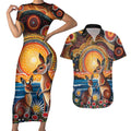 Australian Kangaroos Art Couples Matching Short Sleeve Bodycon Dress and Hawaiian Shirt Aboriginal Dot Painting