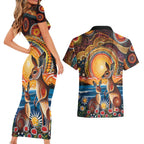 Australian Kangaroos Art Couples Matching Short Sleeve Bodycon Dress and Hawaiian Shirt Aboriginal Dot Painting