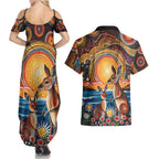 Australian Kangaroos Art Couples Matching Summer Maxi Dress and Hawaiian Shirt Aboriginal Dot Painting