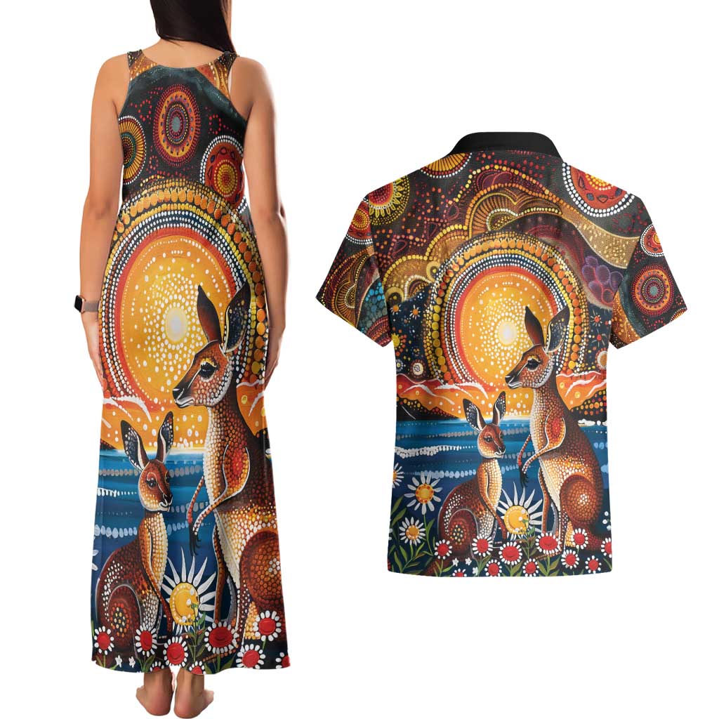 Australian Kangaroos Art Couples Matching Tank Maxi Dress and Hawaiian Shirt Aboriginal Dot Painting
