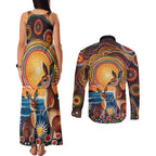 Australian Kangaroos Art Couples Matching Tank Maxi Dress and Long Sleeve Button Shirt Aboriginal Dot Painting