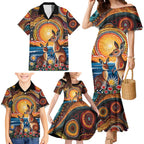 Australian Kangaroos Art Family Matching Mermaid Dress and Hawaiian Shirt Aboriginal Dot Painting
