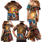 Australian Kangaroos Art Family Matching Mermaid Dress and Hawaiian Shirt Aboriginal Dot Painting