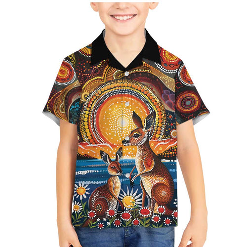 Australian Kangaroos Art Family Matching Mermaid Dress and Hawaiian Shirt Aboriginal Dot Painting