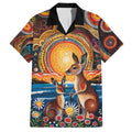 Australian Kangaroos Art Family Matching Off The Shoulder Long Sleeve Dress and Hawaiian Shirt Aboriginal Dot Painting
