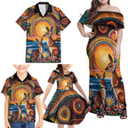 Australian Kangaroos Art Family Matching Off Shoulder Maxi Dress and Hawaiian Shirt Aboriginal Dot Painting