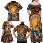Australian Kangaroos Art Family Matching Off Shoulder Maxi Dress and Hawaiian Shirt Aboriginal Dot Painting
