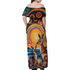 Australian Kangaroos Art Family Matching Off Shoulder Maxi Dress and Hawaiian Shirt Aboriginal Dot Painting