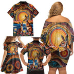 Australian Kangaroos Art Family Matching Off Shoulder Short Dress and Hawaiian Shirt Aboriginal Dot Painting