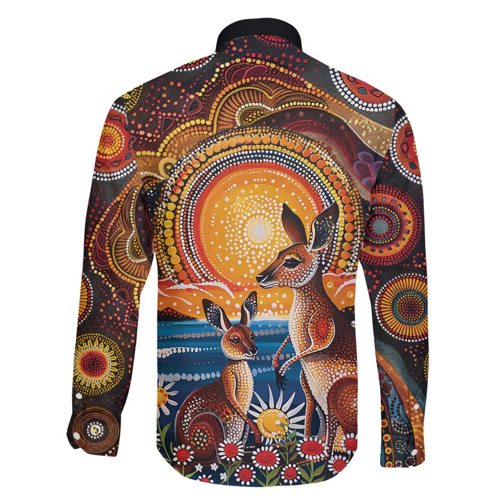 Australian Kangaroos Art Family Matching Off Shoulder Short Dress and Hawaiian Shirt Aboriginal Dot Painting