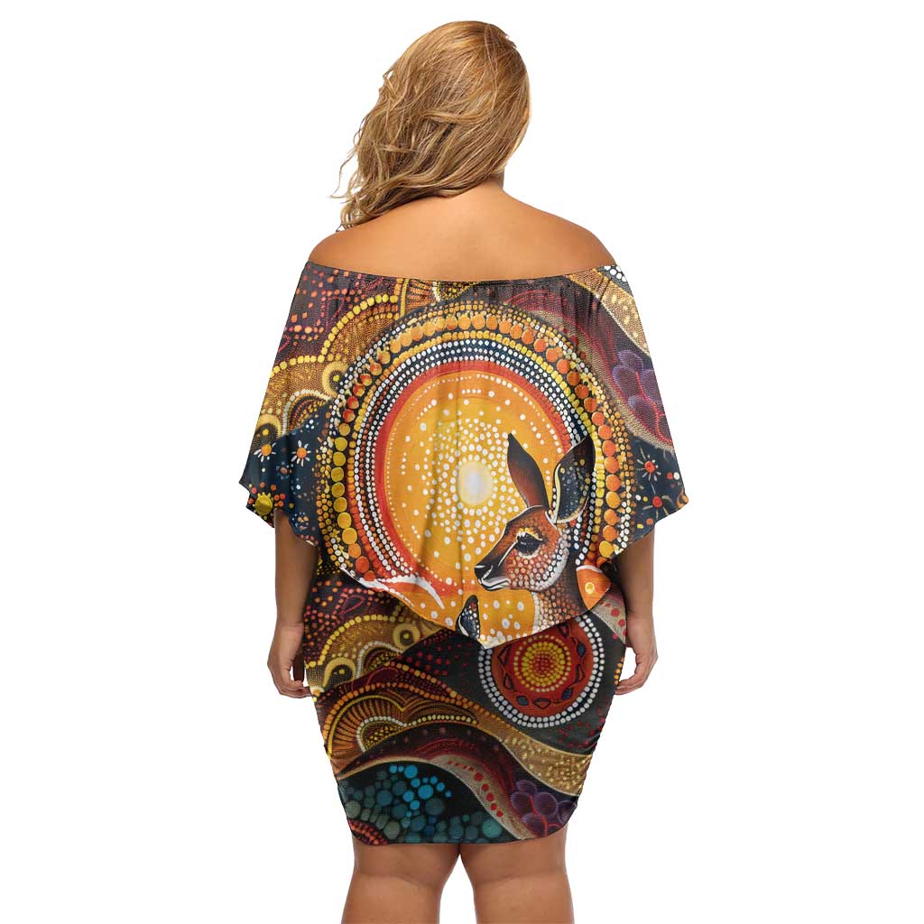 Australian Kangaroos Art Family Matching Off Shoulder Short Dress and Hawaiian Shirt Aboriginal Dot Painting