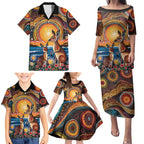 Australian Kangaroos Art Family Matching Puletasi and Hawaiian Shirt Aboriginal Dot Painting