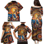 Australian Kangaroos Art Family Matching Puletasi and Hawaiian Shirt Aboriginal Dot Painting