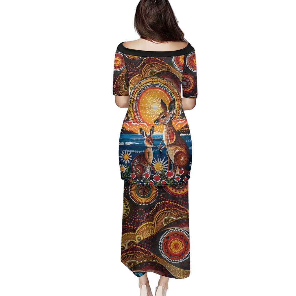 Australian Kangaroos Art Family Matching Puletasi and Hawaiian Shirt Aboriginal Dot Painting