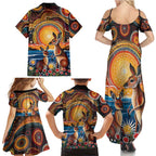 Australian Kangaroos Art Family Matching Summer Maxi Dress and Hawaiian Shirt Aboriginal Dot Painting