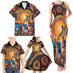 Australian Kangaroos Art Family Matching Tank Maxi Dress and Hawaiian Shirt Aboriginal Dot Painting