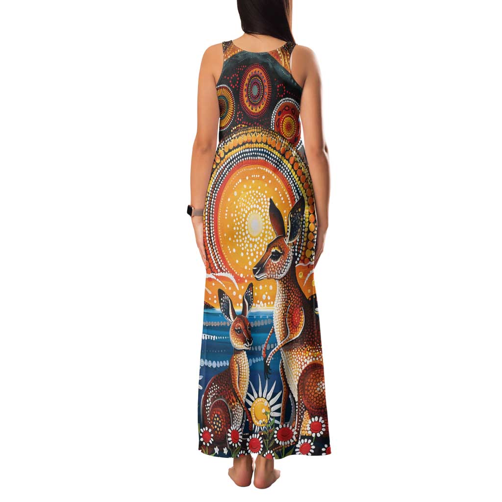 Australian Kangaroos Art Family Matching Tank Maxi Dress and Hawaiian Shirt Aboriginal Dot Painting