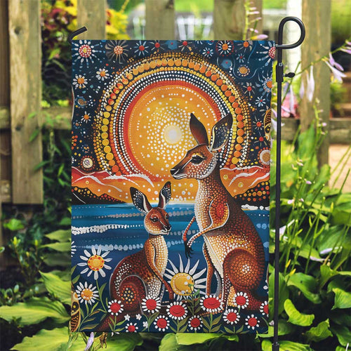 Australian Kangaroos Art Garden Flag Aboriginal Dot Painting