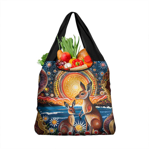 Australian Kangaroos Art Grocery Bag Aboriginal Dot Painting