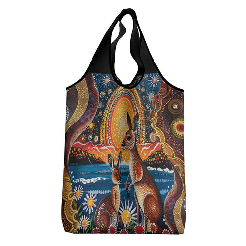 Australian Kangaroos Art Grocery Bag Aboriginal Dot Painting