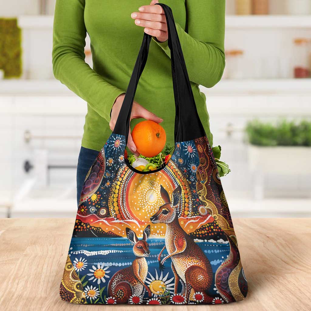 Australian Kangaroos Art Grocery Bag Aboriginal Dot Painting