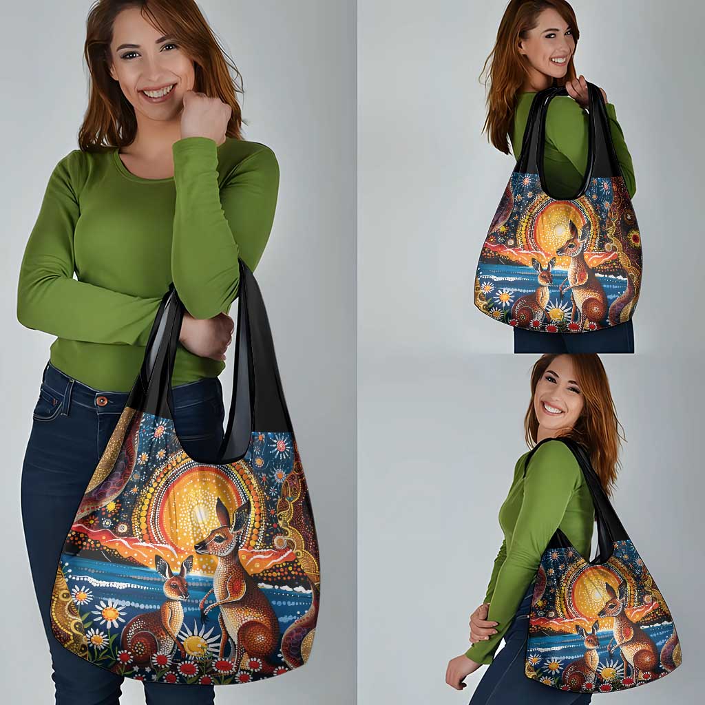 Australian Kangaroos Art Grocery Bag Aboriginal Dot Painting