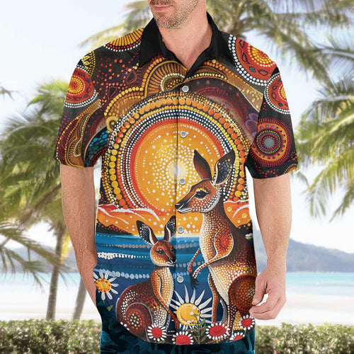 Australian Kangaroos Art Hawaiian Shirt Aboriginal Dot Painting
