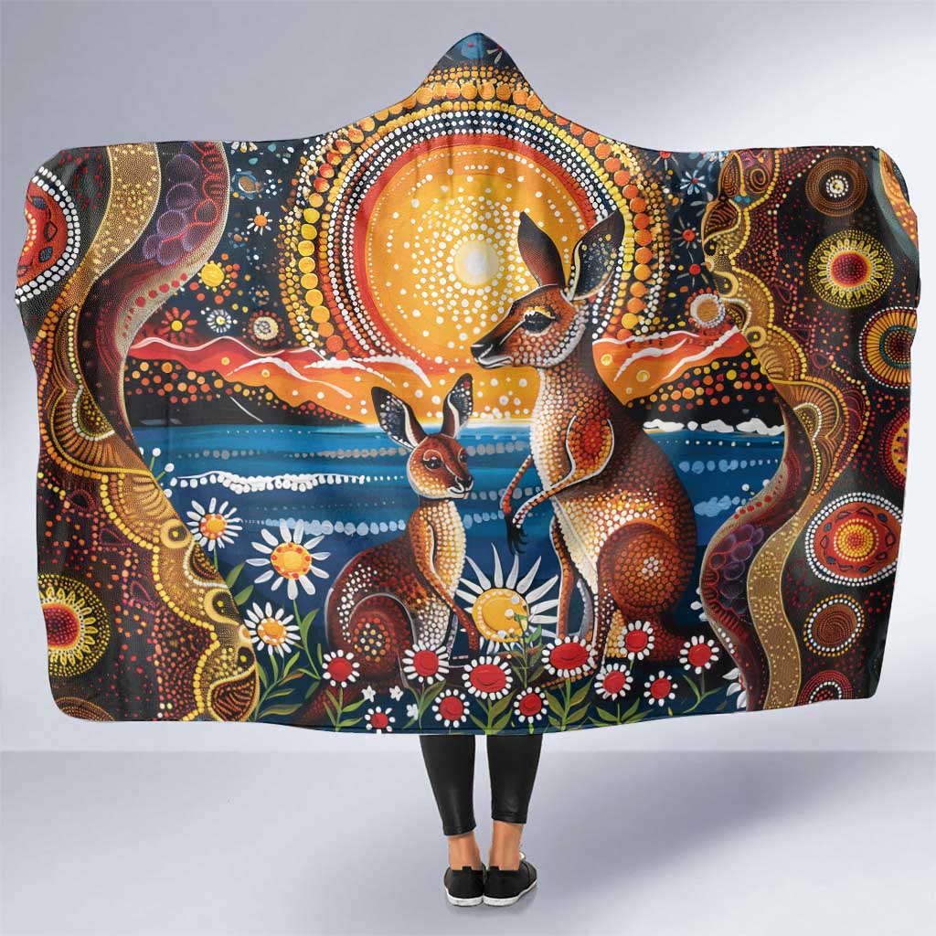 Australian Kangaroos Art Hooded Blanket Aboriginal Dot Painting
