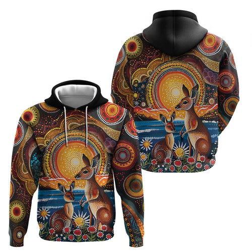 Australian Kangaroos Art Hoodie Aboriginal Dot Painting