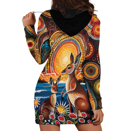 Australian Kangaroos Art Hoodie Dress Aboriginal Dot Painting