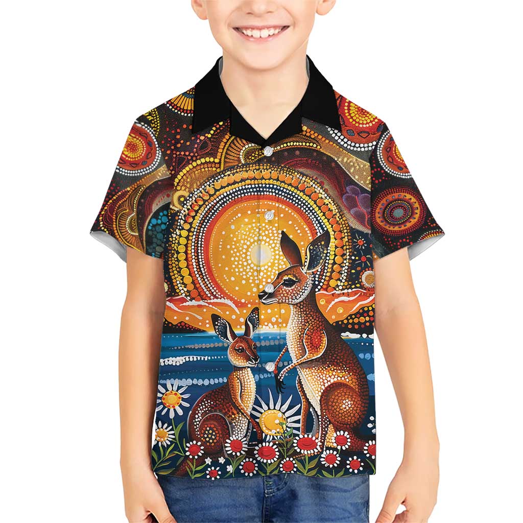 Australian Kangaroos Art Kid Hawaiian Shirt Aboriginal Dot Painting