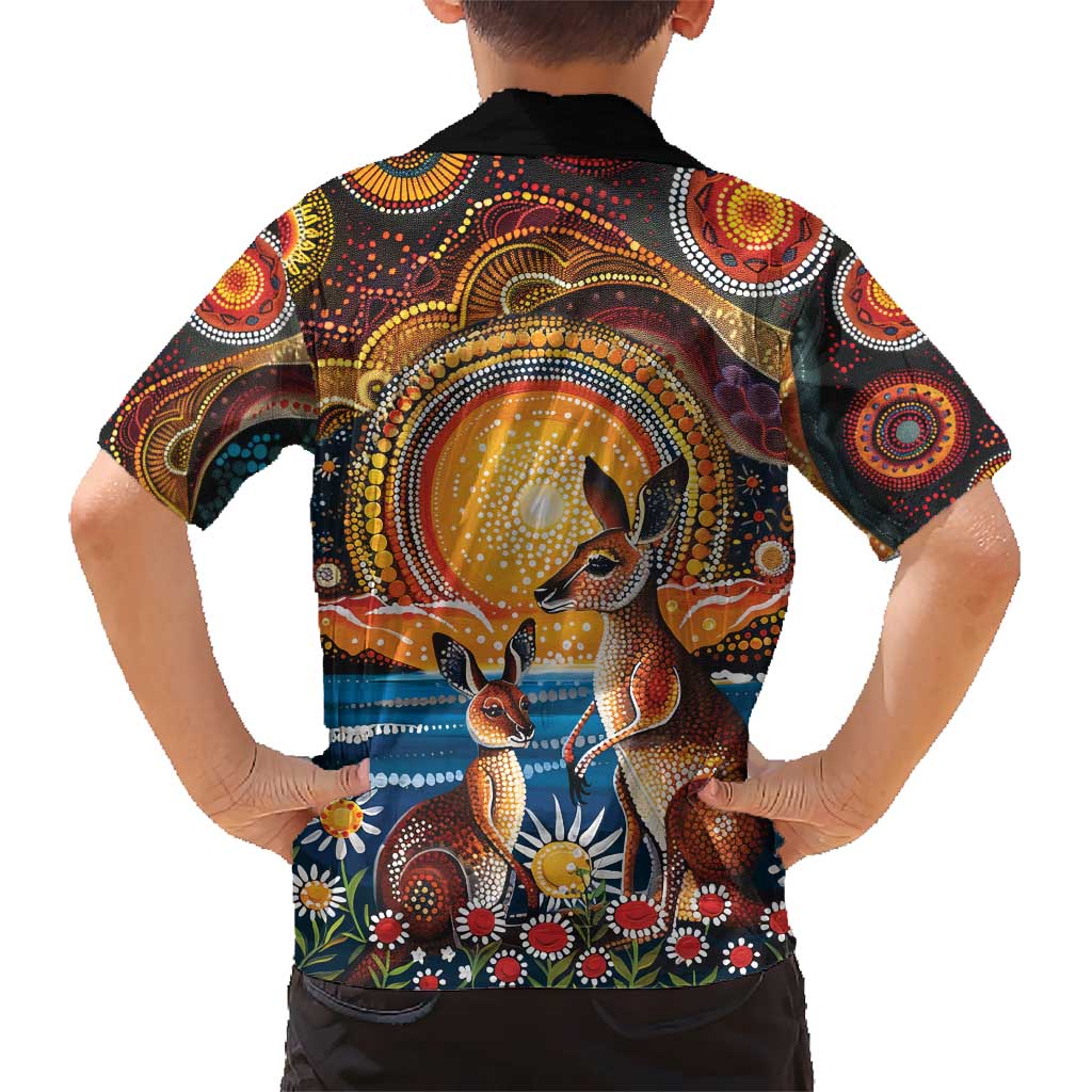 Australian Kangaroos Art Kid Hawaiian Shirt Aboriginal Dot Painting