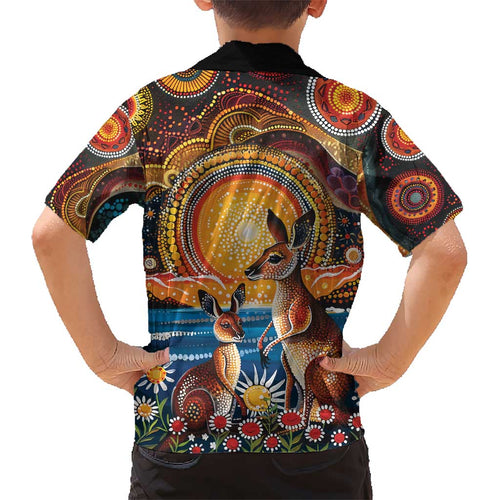 Australian Kangaroos Art Kid Hawaiian Shirt Aboriginal Dot Painting