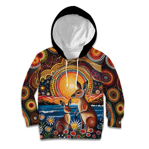 Australian Kangaroos Art Kid Hoodie Aboriginal Dot Painting