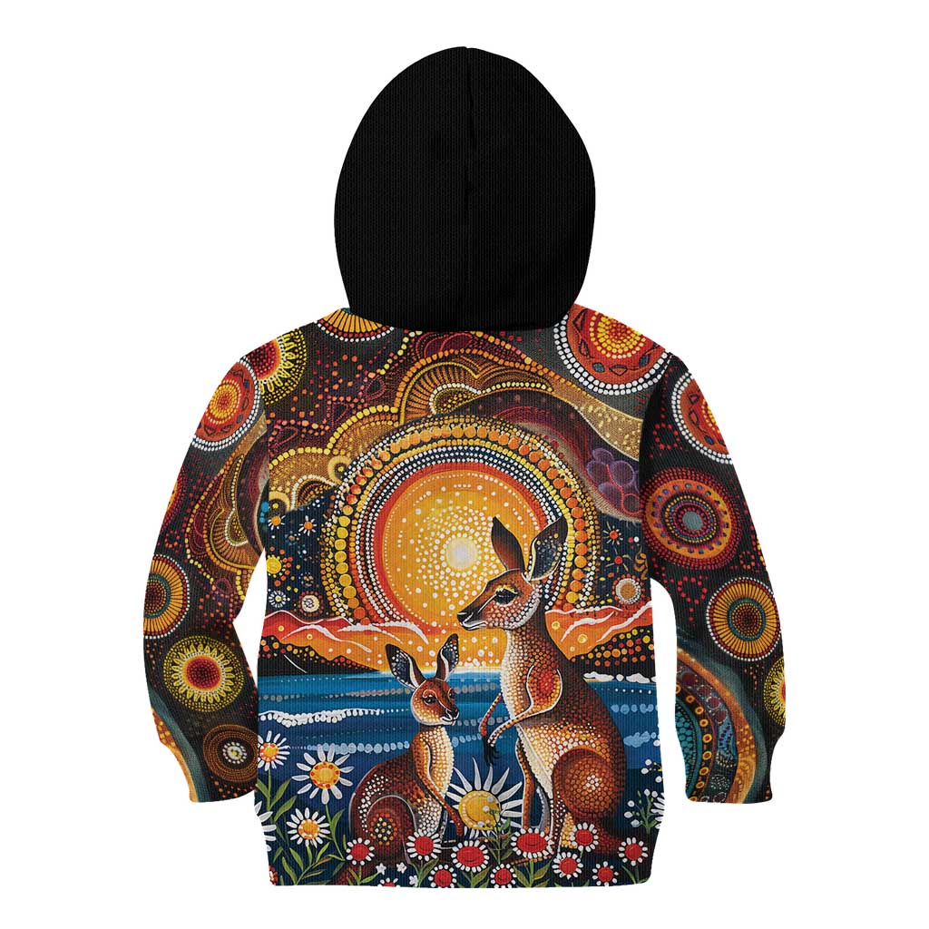 Australian Kangaroos Art Kid Hoodie Aboriginal Dot Painting