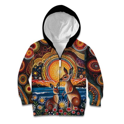 Australian Kangaroos Art Kid Hoodie Aboriginal Dot Painting